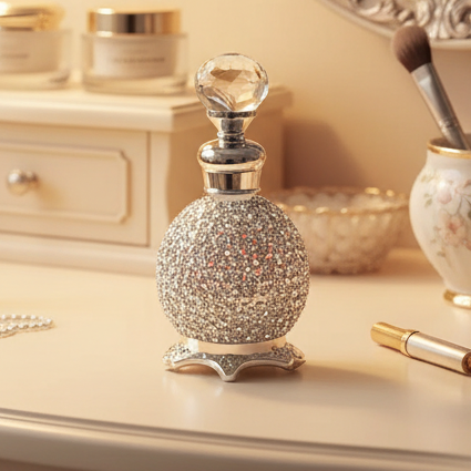 Classy Silver 15ml Rhinestone Decorated Empty Essential Oil Perfume Bottle