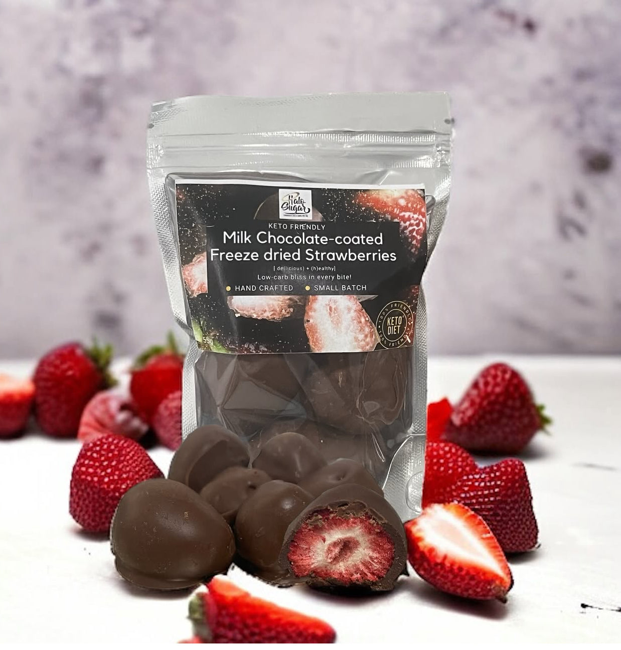 Handcrafted Keto Milk Chocolate - Coated ORGANIC Freeze Dried Strawberries 150g BACK & BETTER