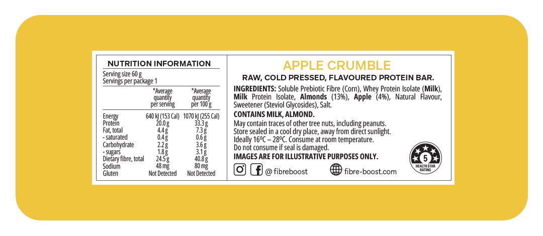 Fibre Boost Cold Pressed Protein Bar - Apple Crumble 60g
