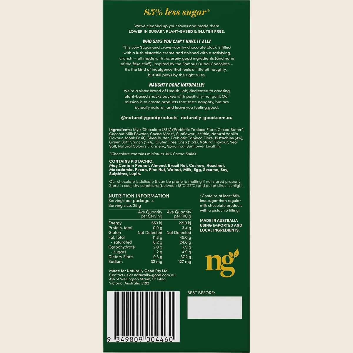 NATURALLY GOOD
Dubai Inspired Chocolate Block 100g