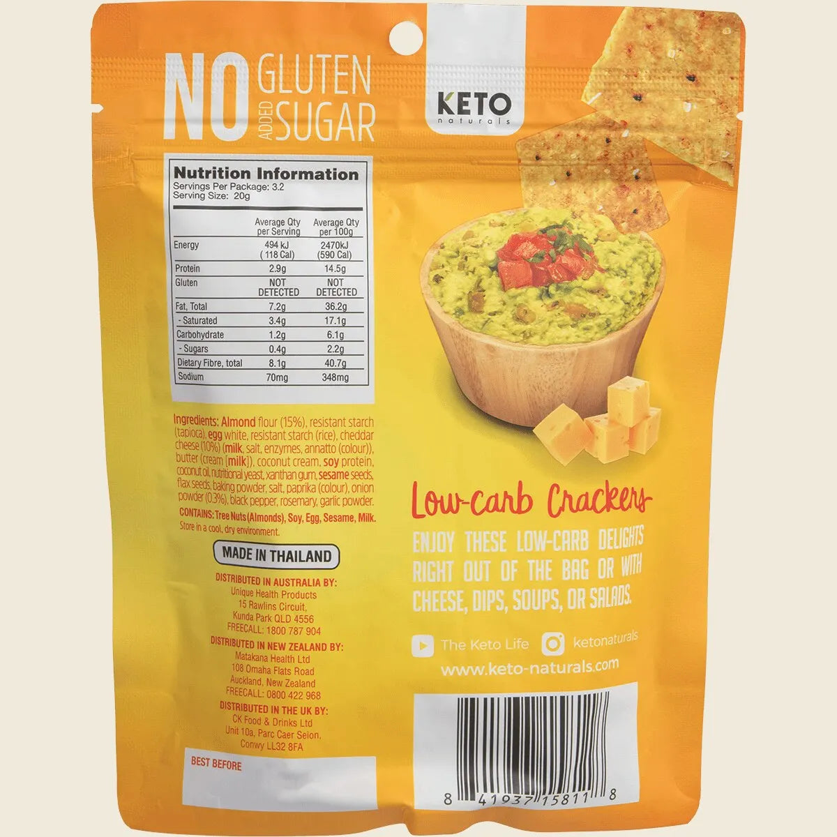 Keto Naturals Almond Flour Crackers Cheddar & Onion 64g