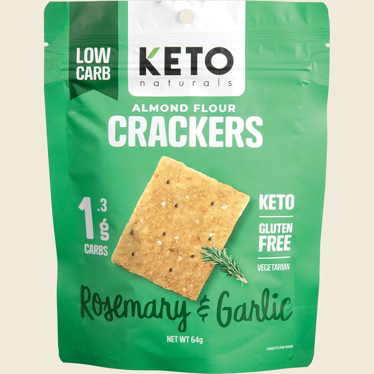 Keto Naturals Almond Flour Crackers Rosemary & Garlic 64g