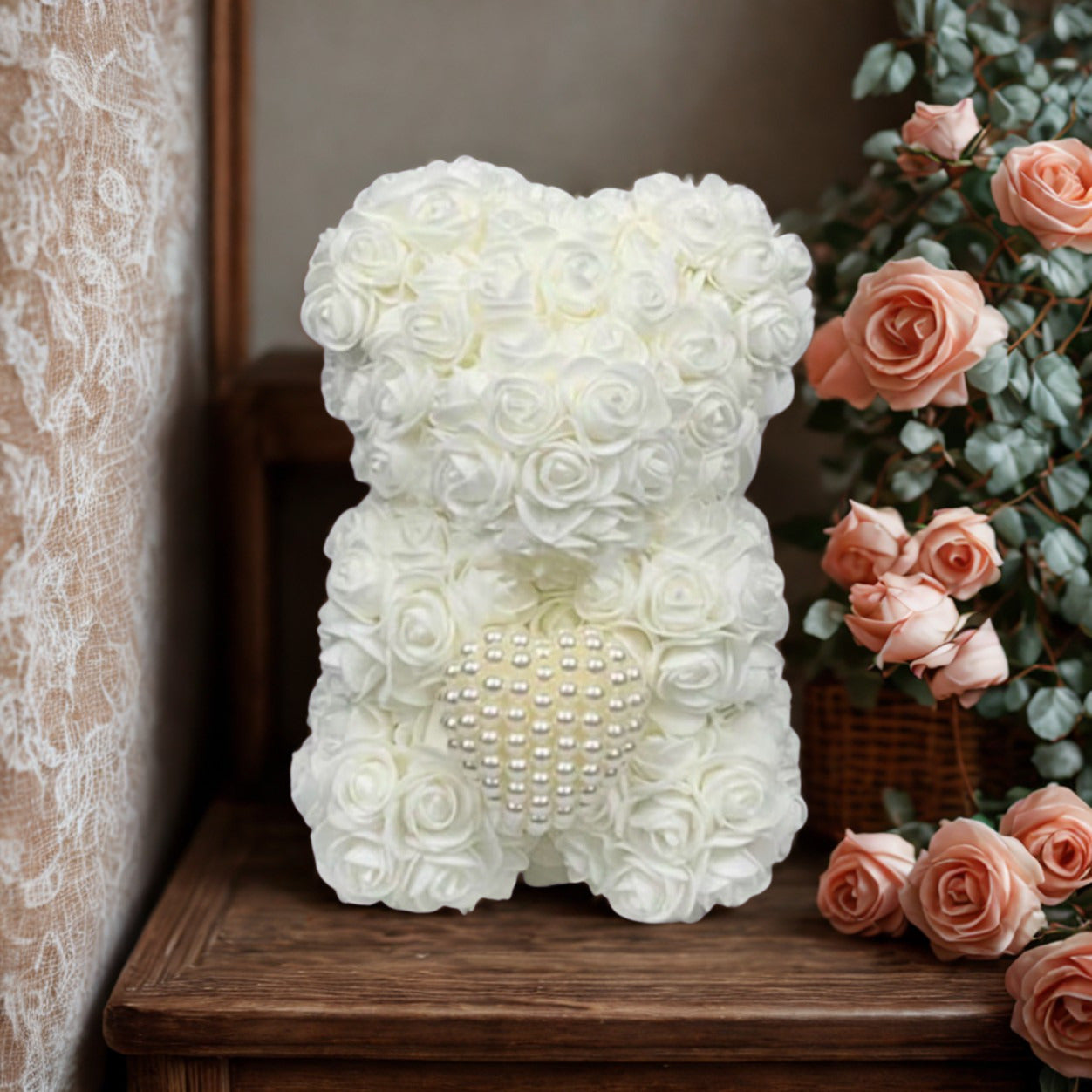 Rose Flower Bear – Red or White| Artificial Rose - Expression of Love, beautiful Gift