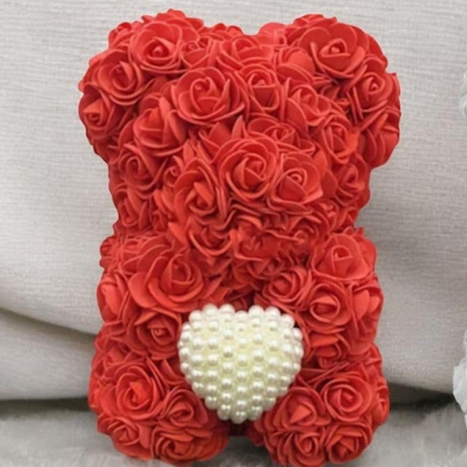 Rose Flower Bear – Red or White| Artificial Rose - Expression of Love, beautiful Gift