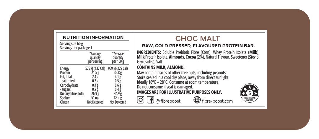 Fibre Boost Cold Pressed Protein Bar - Choc Malt 60g