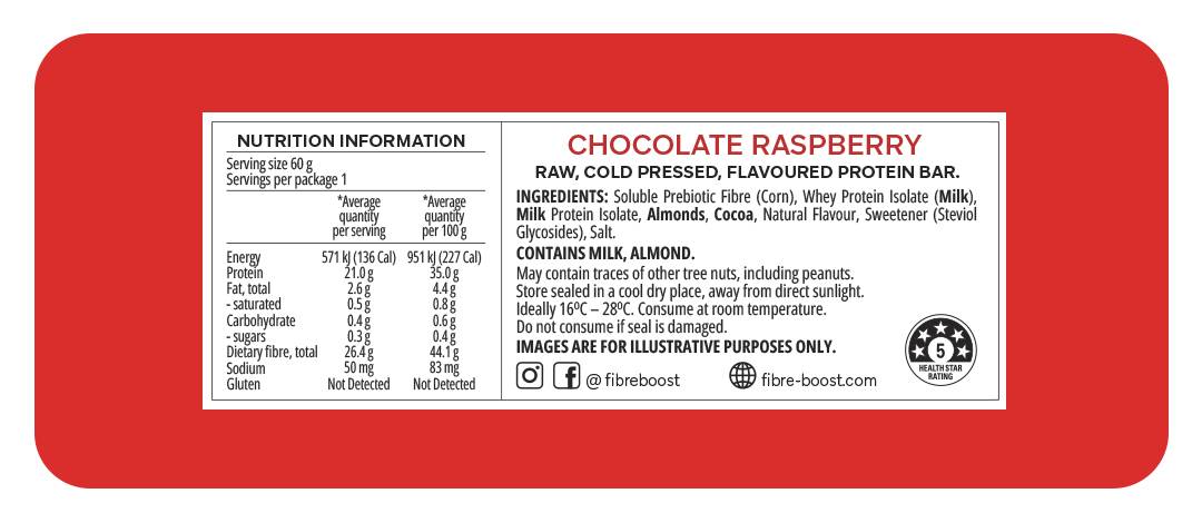 NEW Fibre Boost Cold Pressed Protein Bar - Choc Raspberry 60g