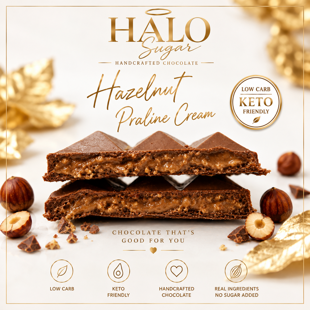 PRE-ORDER NEW! Halo Sugar - Sugar Free Milk Chocolate - Hazelnut Praline Cream 90g