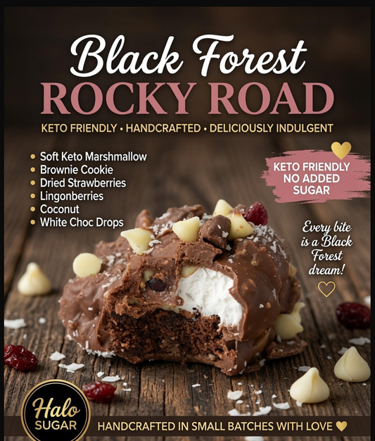 PRE-ORDER NEW Halo Sugar Keto Milk Chocolate - Hand Crafted Rocky Road Chunks Black Forest 115g