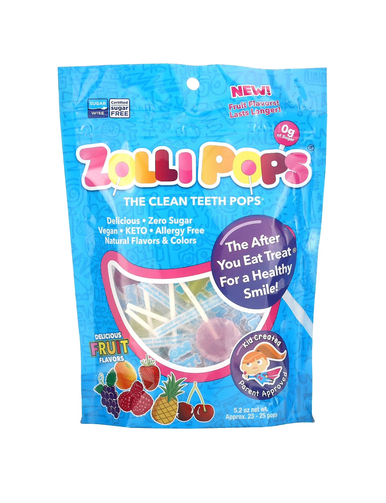 Zolli pops - The Clean teeth pops - Fruit flavours Approx 23-25 pops