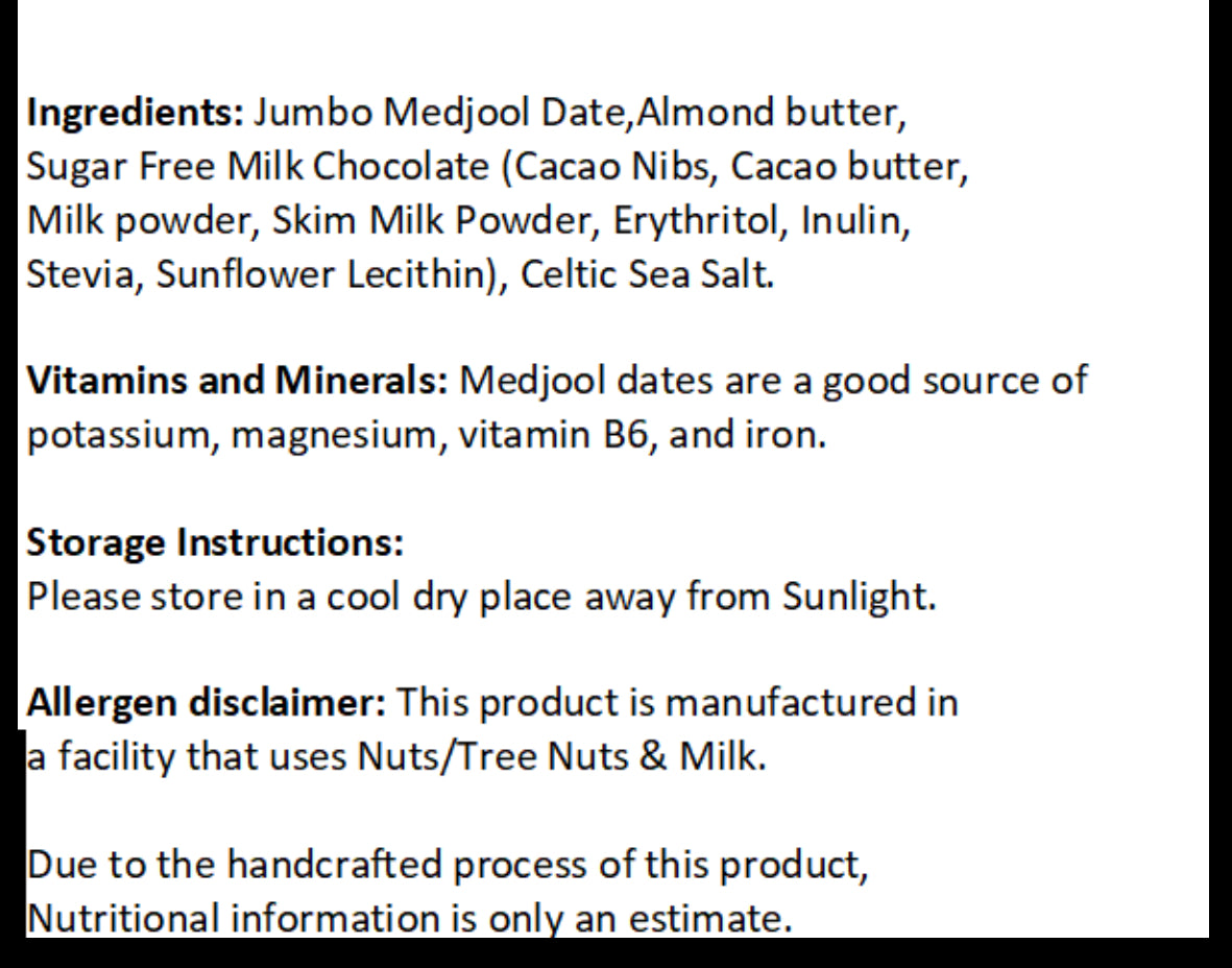 PRE-ORDER Sugar Free Milk Chocolate Coated Date with Almond Butter + Celtic Salt Jumbo size