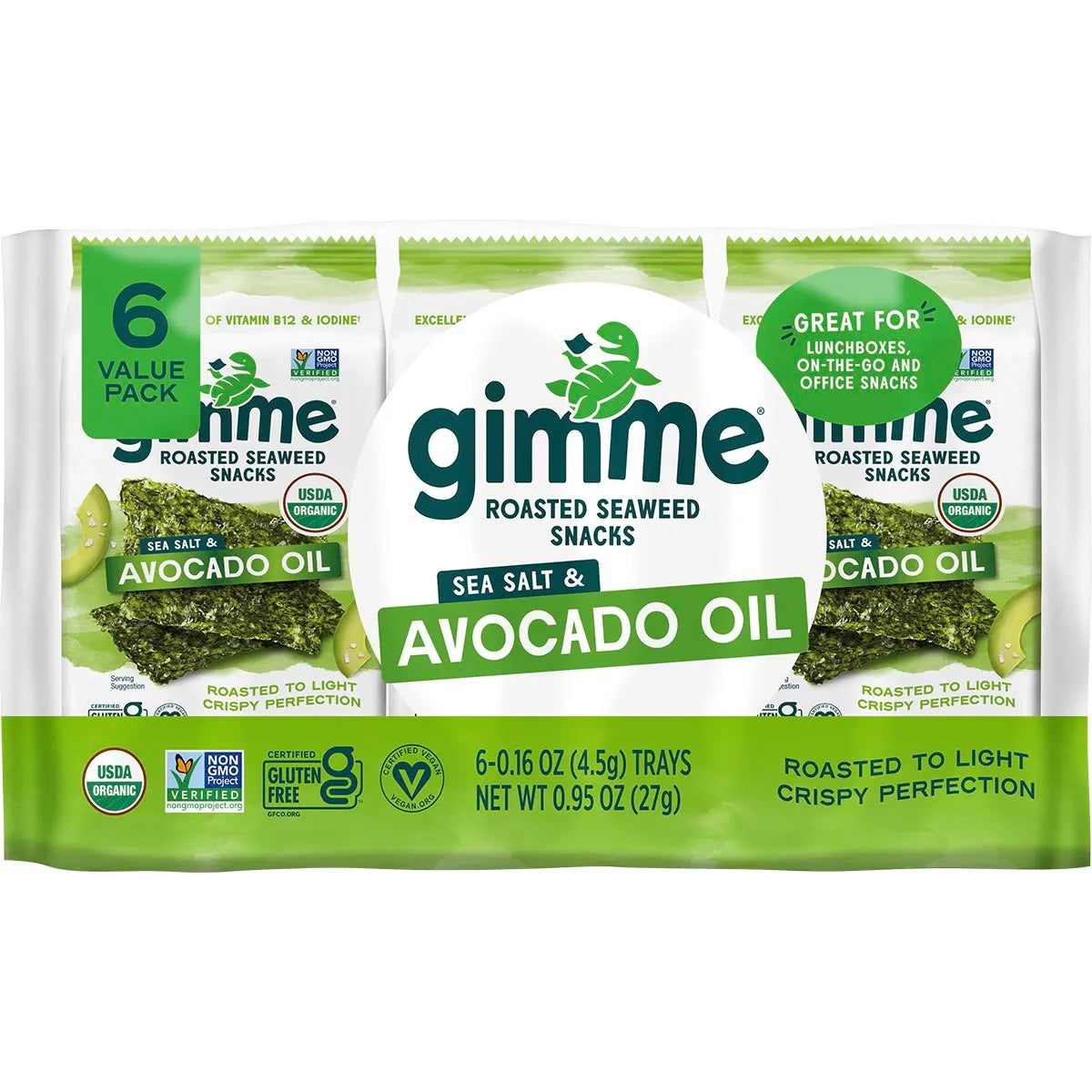 Gimme Roasted Seaweed Snacks Sea Salt & Avocado Oil 6x4.5g