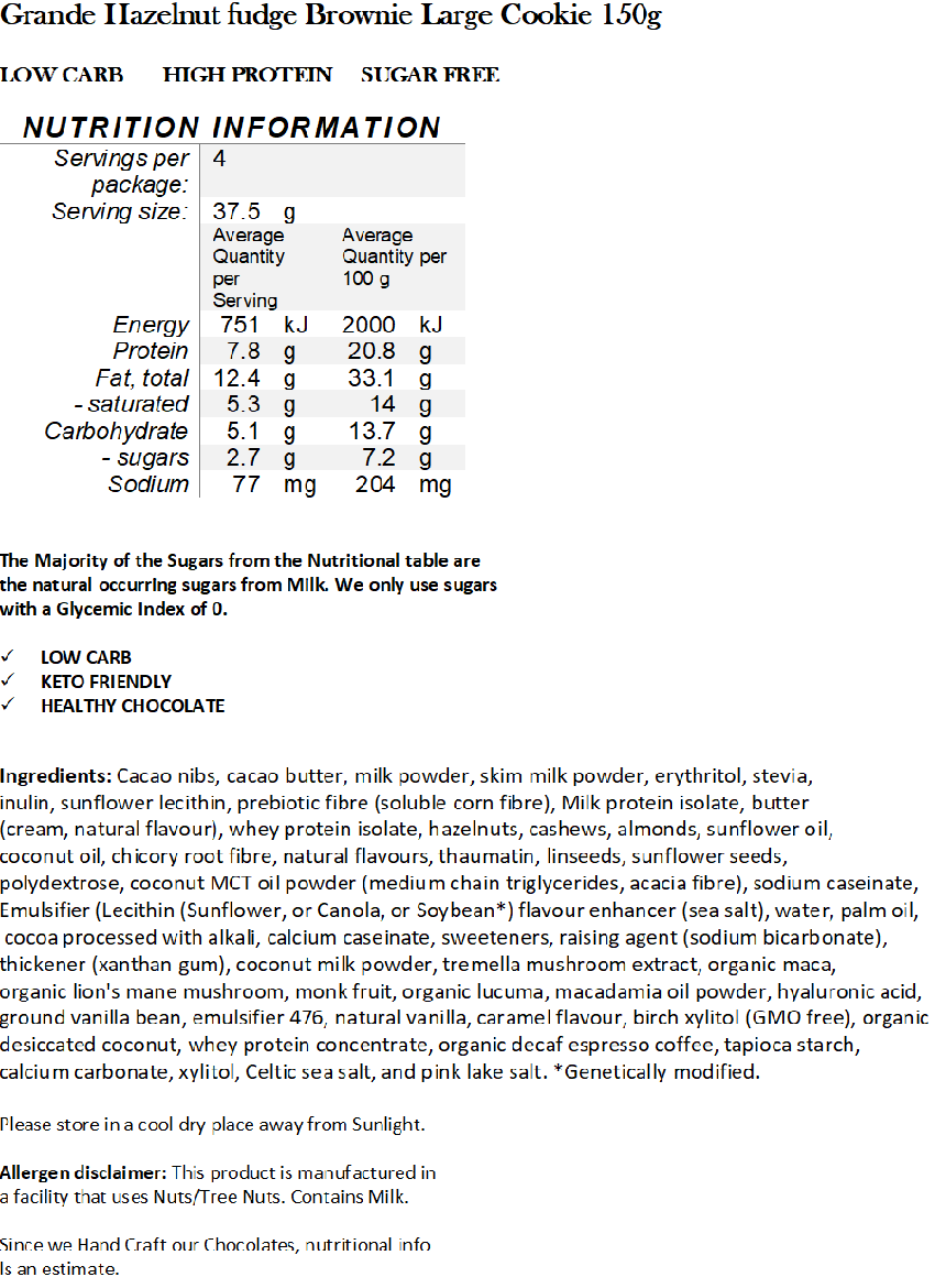 Grande Hazelnut fudge Brownie Large Cookie 150g