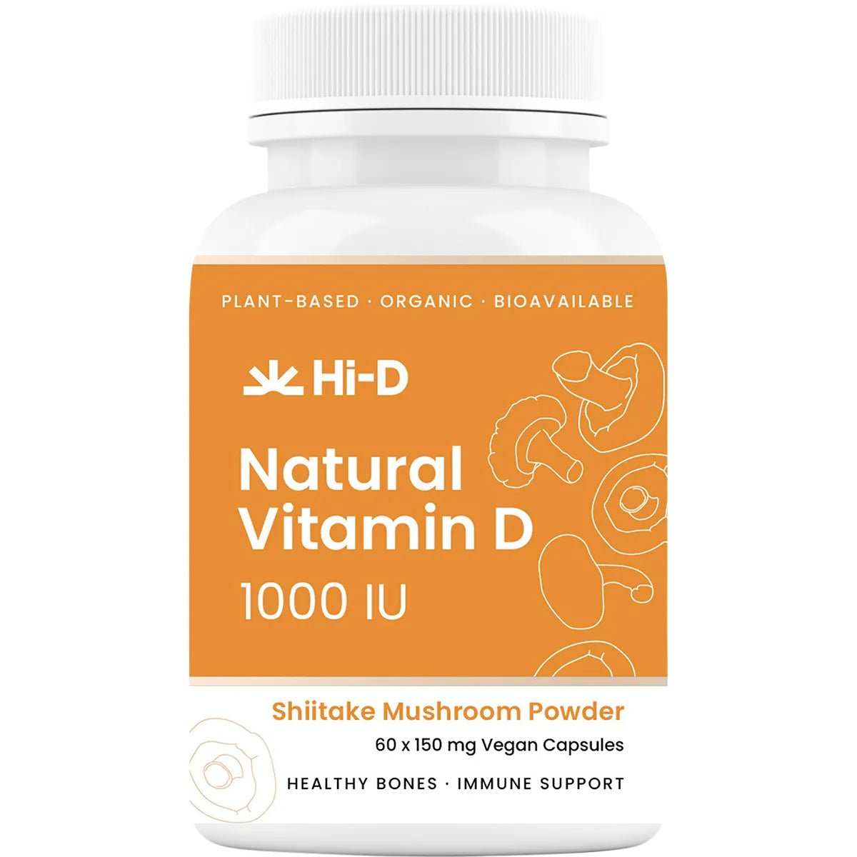 Hi-D Natural Vitamin D 1000 IU 60 Caps Organic Shiitake Mushrooms
