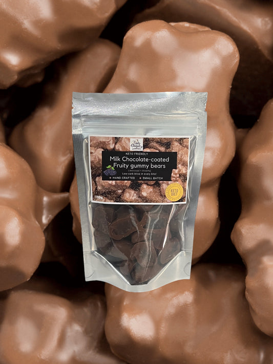 PRE-ORDER Handcrafted Keto Milk Chocolate - Chocolate Coated Fruity Gummy Bears