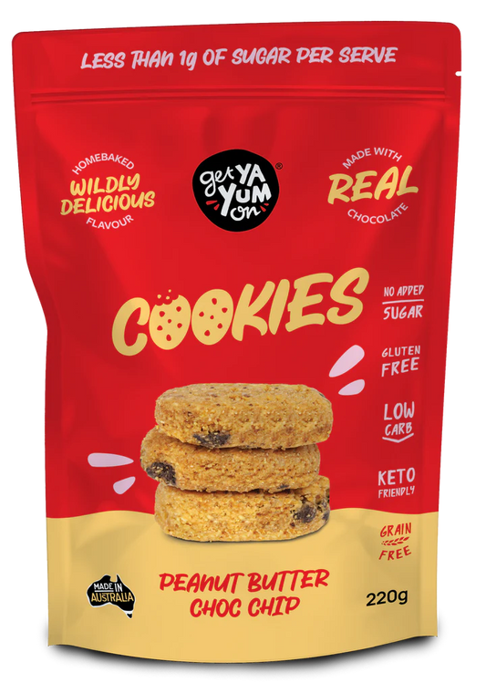 Get Ya Yum On Cookies Peanut Butter Choc Chip (NEW Large Sharepack Size!) 220g