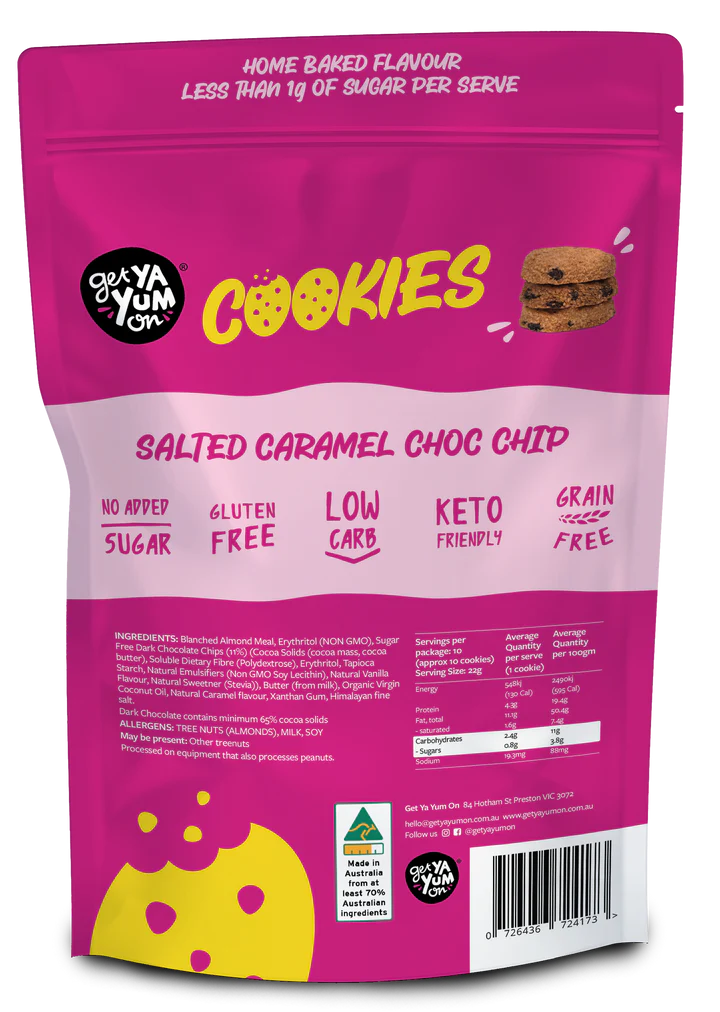 Get Ya Yum On Cookies Salted Caramel Choc Chip (NEW Large Sharepack Size!) 220g
