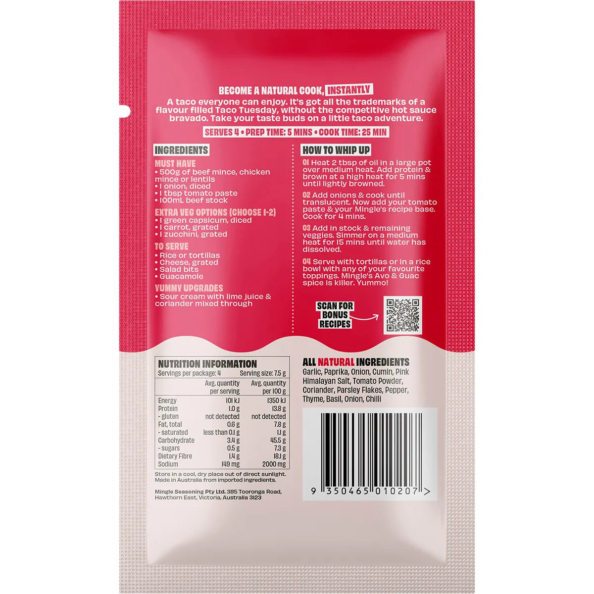 Mingle Mellow Taco All Natural Recipe Base 30g