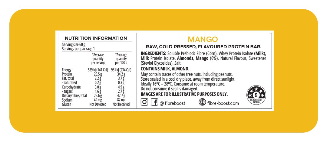 Fibre Boost Cold Pressed Protein Bar - Mango 60g