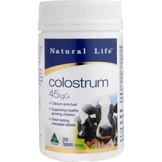 Natural Life Colostrum 45mg IgG 200 Chewable Capsules