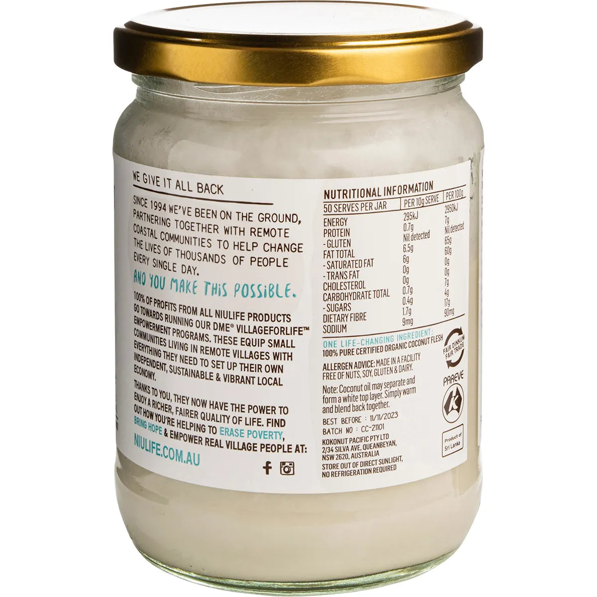 Niulife Coconut Butter 500g jar