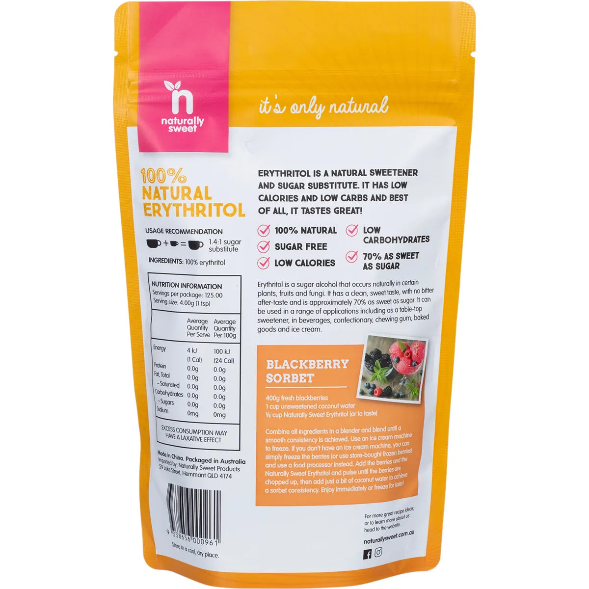 Naturally Sweet Erythritol 225g