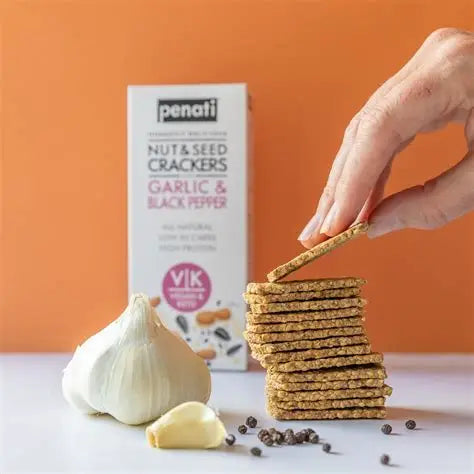 Keto Nut & Seed Crackers – Garlic & Black Pepper 120g