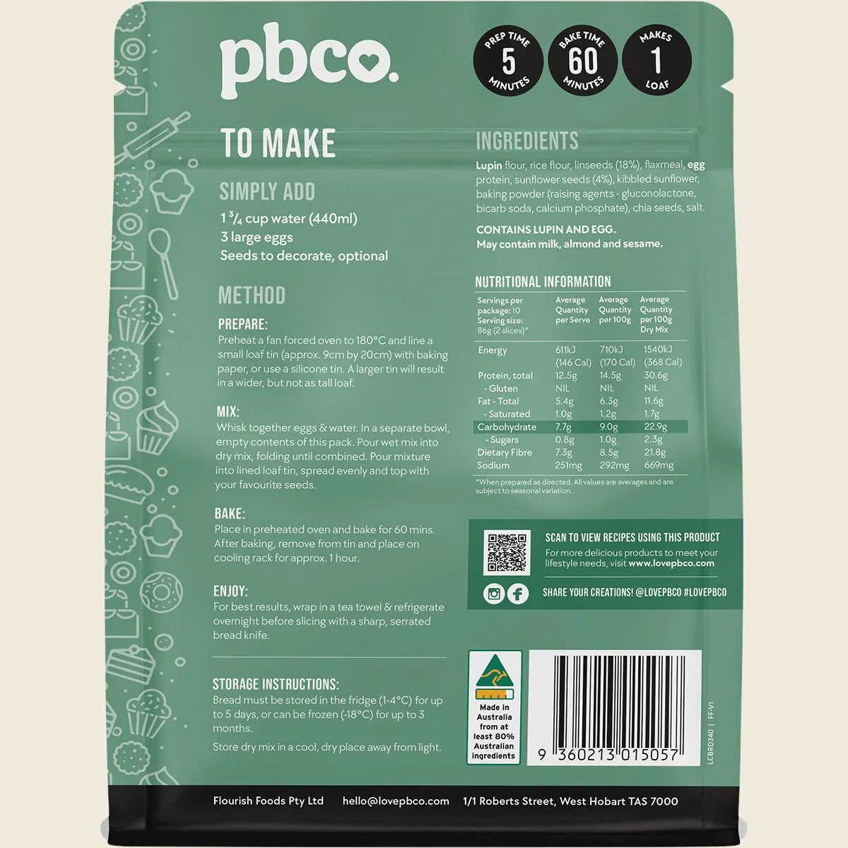 PBCo Sunflower & Linseed Bread Mix Low Carb 340g