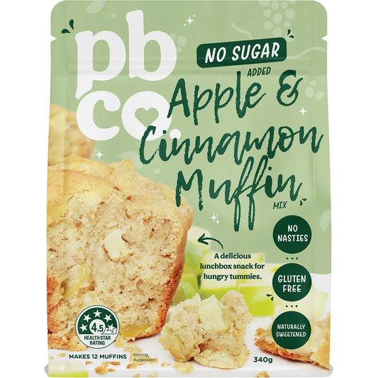 PBCo Apple Cinnamon Muffin Mix No Sugar Added 340g