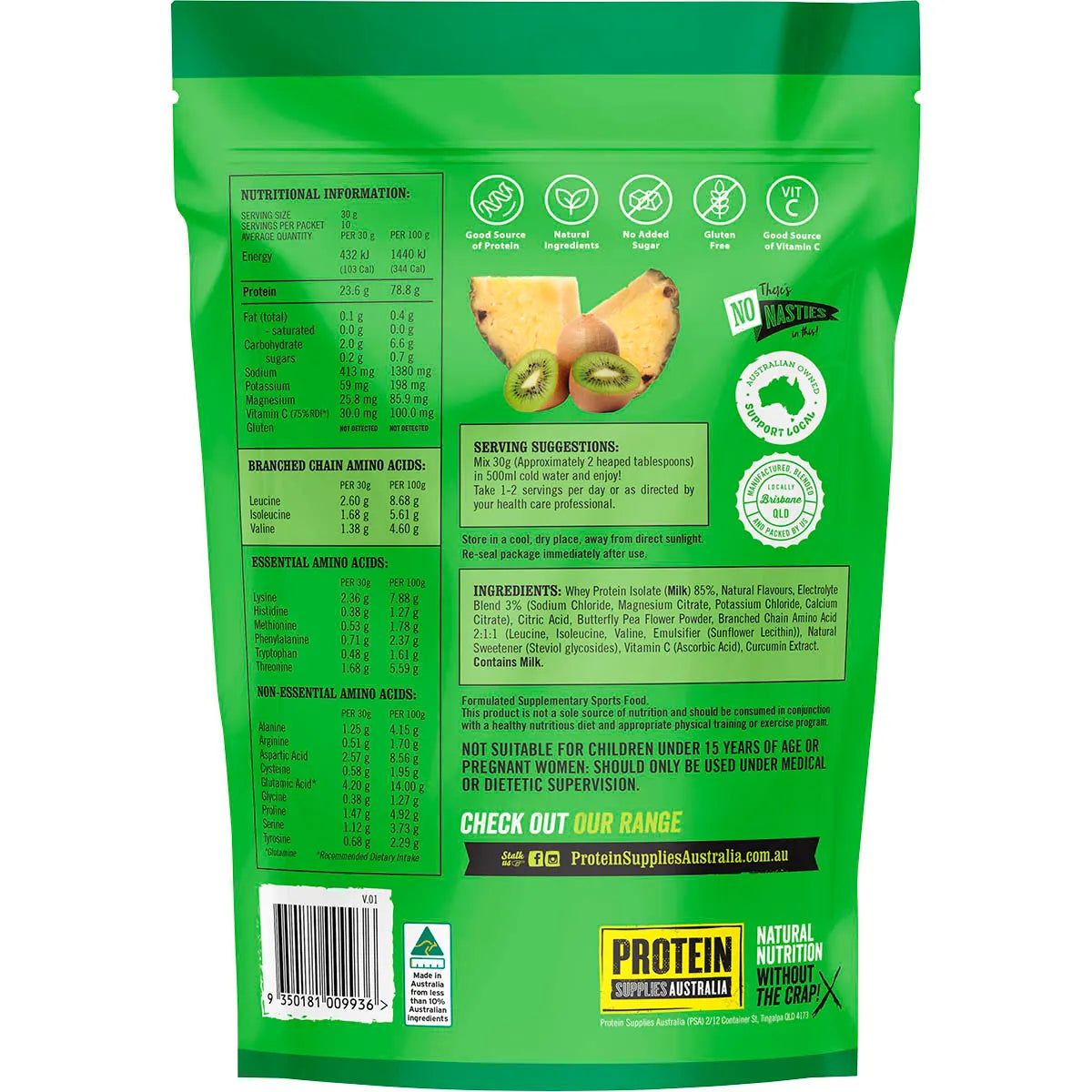 Protein Supplies Australia Protein Water (contains Electrolytes + BCAAs) Pineapple Kiwi 300g (Copy)