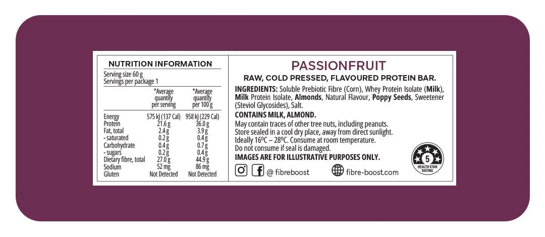 Fibre Boost Cold Pressed Protein Bar - Passionfruit
