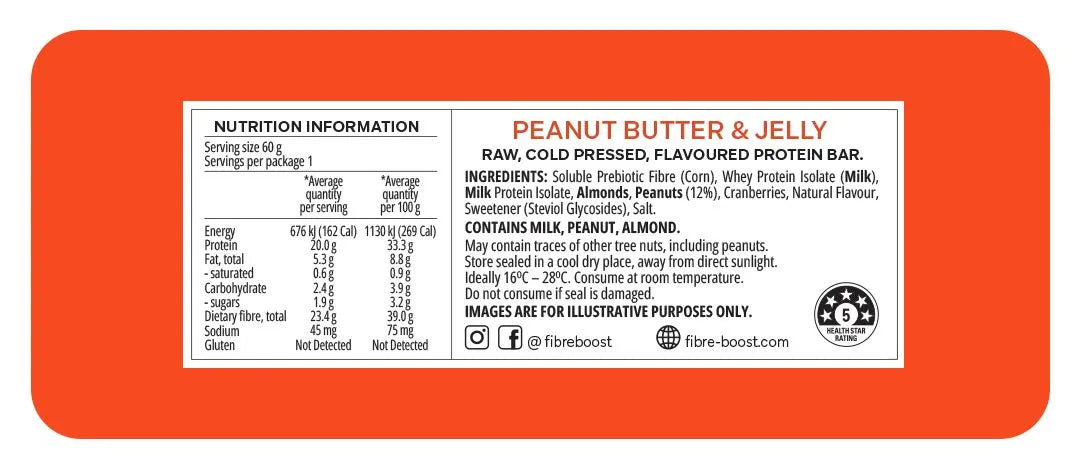 Fibre Boost Cold Pressed Protein Bar - Peanut Butter & Jelly