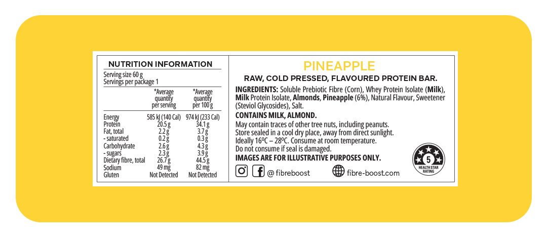 Fibre Boost Cold Pressed Protein Bar - Pineapple 60g
