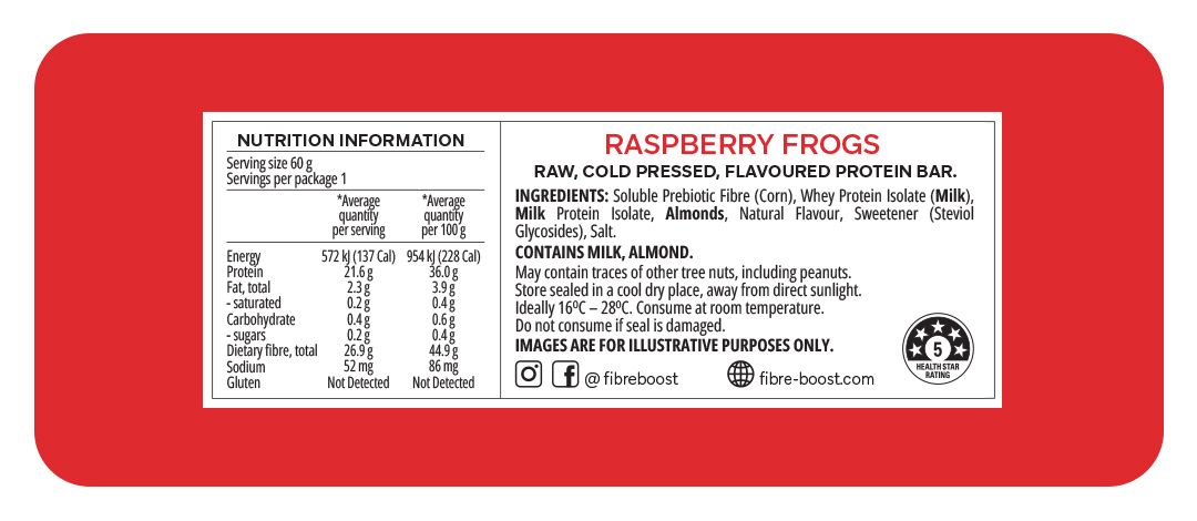 Fibre Boost Cold Pressed Protein Bar - Raspberry Frogs 60g