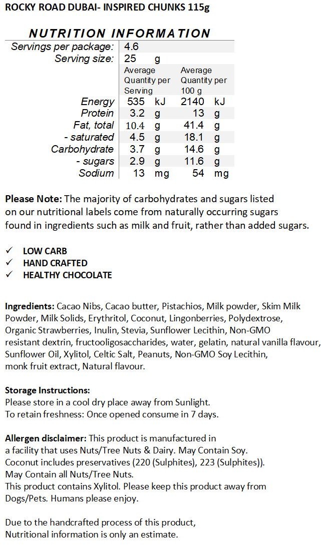 PRE-ORDER NEW & Limited Edition Halo Sugar Keto Milk Chocolate - Hand Crafted Rocky Road Chunks Pistachio White Chocolate 115g