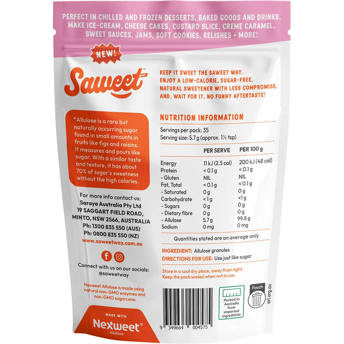 NEW! Saweet Way Pure Allulose Natural Sweetener Granules 200g