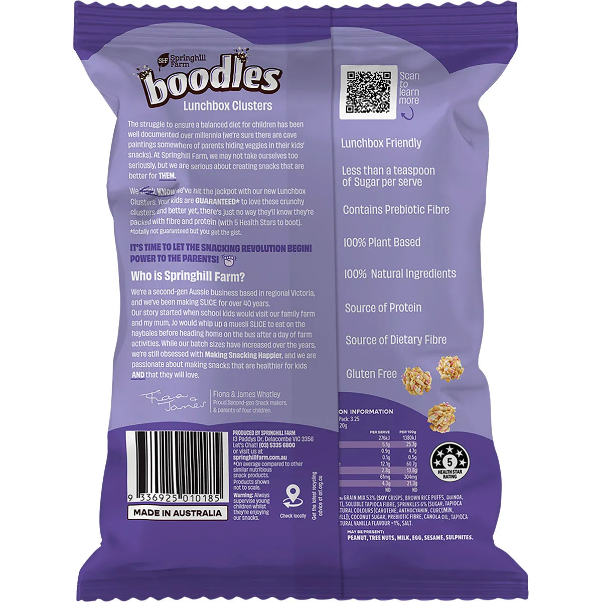 Springhill Farm Boodles Lunchbox Clusters Vanilla Sprinkles 65g