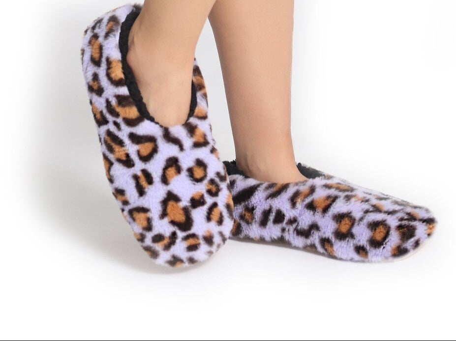 Snugg Ups Ladies Wild Prints Leopard Lilac Non-Slip Sole
