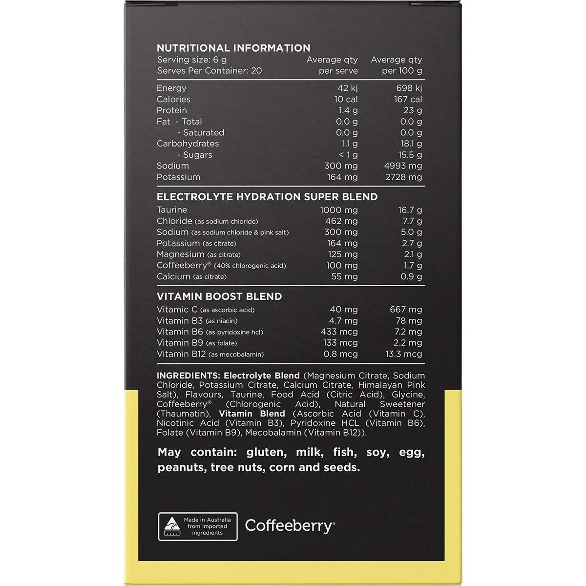 NEW Switch Nutrition Hydrate Electrolytes No Added Sugar Mango Passionfruit 20 x 6g Serve Sachet box