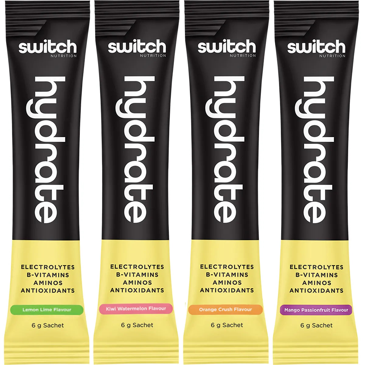 NEW Switch Nutrition Hydrate Electrolytes No Added Sugar Assorted Flavours 20 x 6g Serve Sachet box