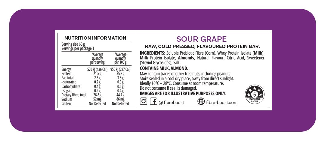 Fibre Boost Cold Pressed Protein Bar - Sour Grape 60g