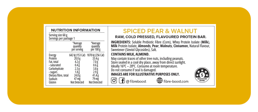 Fibre Boost Cold Pressed Protein Bar - Spiced Pear & Walnut 60g