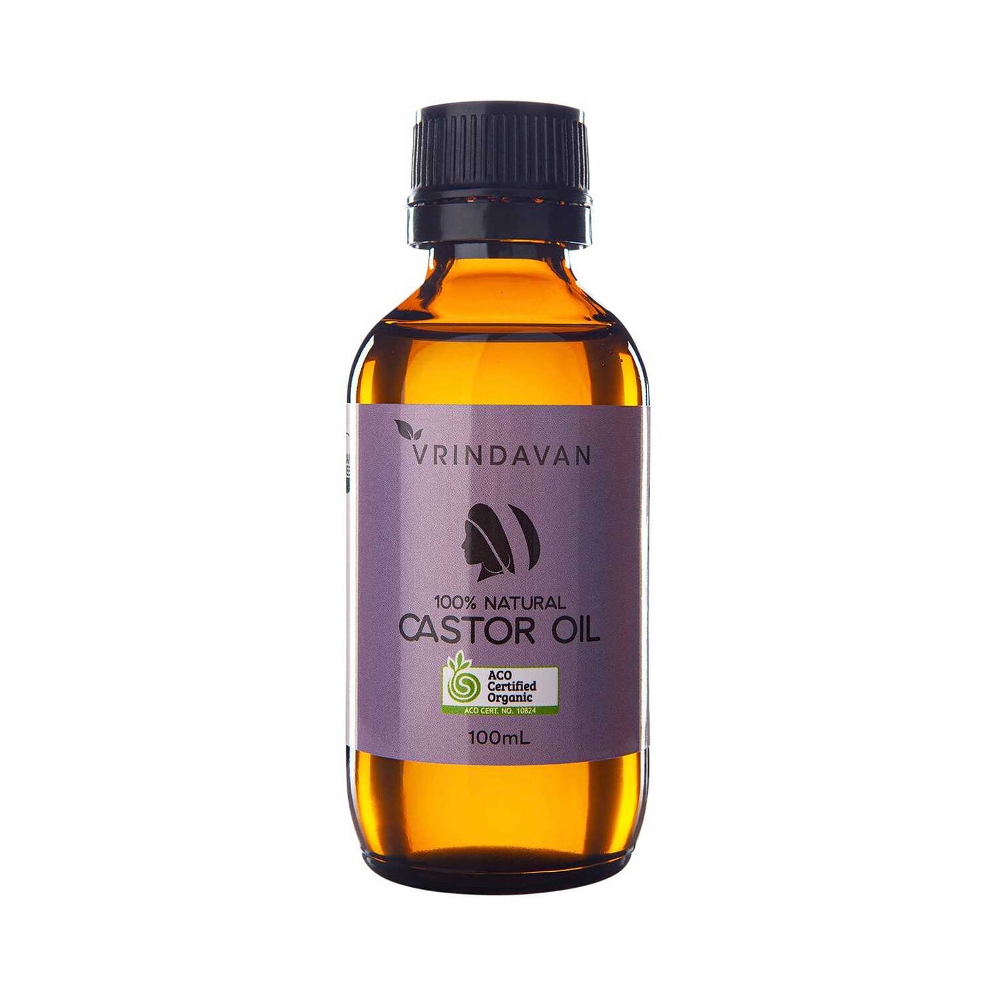 Vrindavan 100% Natural Castor Oil - Certified Organic - 100mL NEW Amber glass bottle