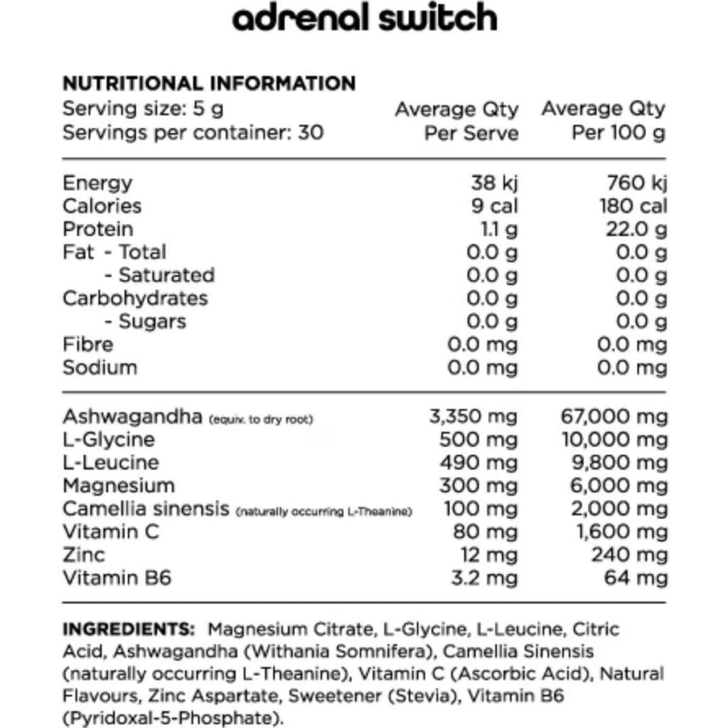 Switch Nutrition Adrenal Magnesium support with Ashwagandha 150g Strawberry Pineapple