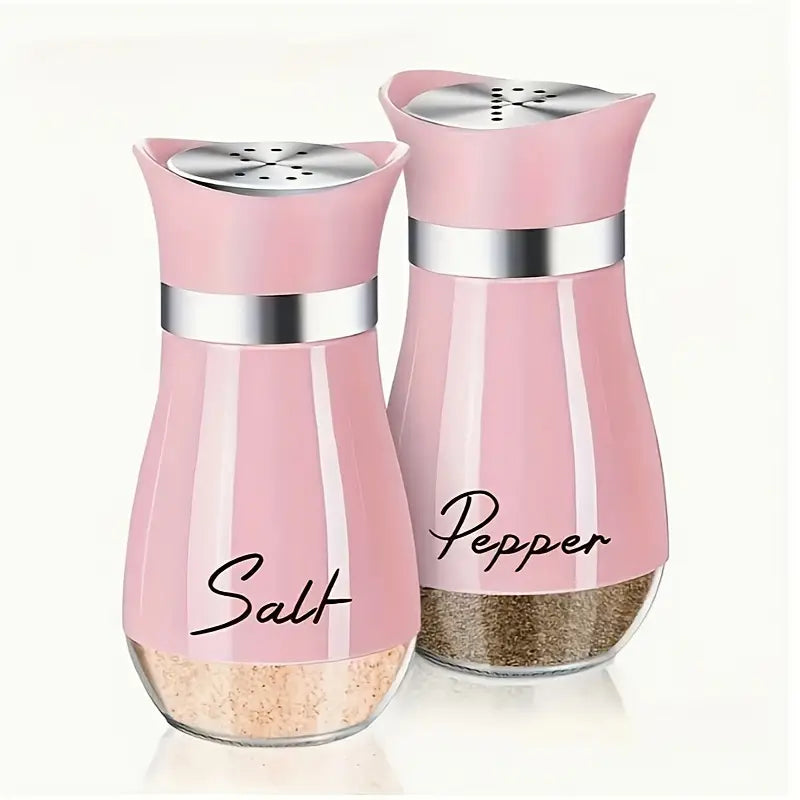 Salt and Pepper Shaker Set – Pink - 100g Glass Base Shakers with Stainless Steel Lids – Refillable