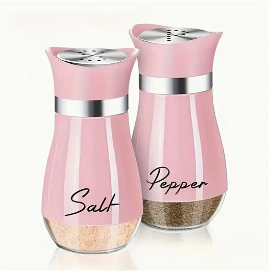Salt and Pepper Shaker Set – Pink - 100g Glass Base Shakers with Stainless Steel Lids – Refillable