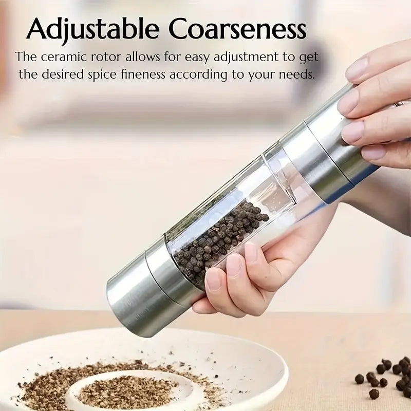 2-in-1 Stainless Steel Manual Coarse Celtic Salt and Pepper Grinder – Dual-Chamber Spice Mill with Adjustable Coarseness, No batteries Required