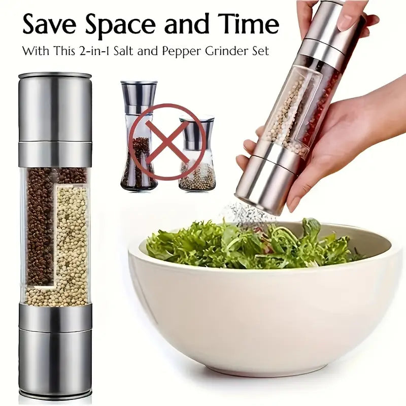 2-in-1 Stainless Steel Manual Coarse Celtic Salt and Pepper Grinder – Dual-Chamber Spice Mill with Adjustable Coarseness, No batteries Required