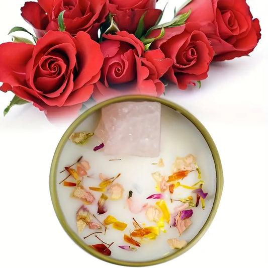 Decorative Rose Soy Candle – Botanical Scented Candle with Dried Floral Embellishments - Small