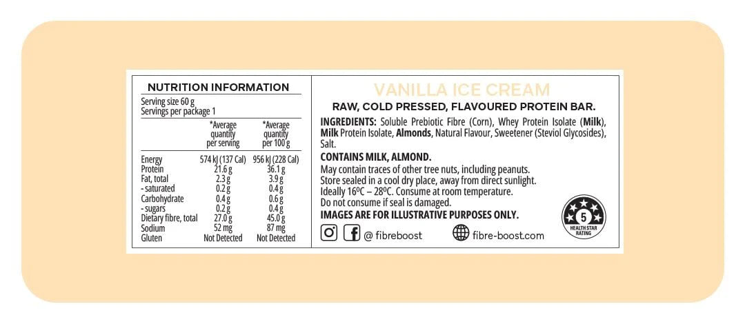 Fibre Boost Cold Pressed Protein Bar - Vanilla Ice Cream 60g