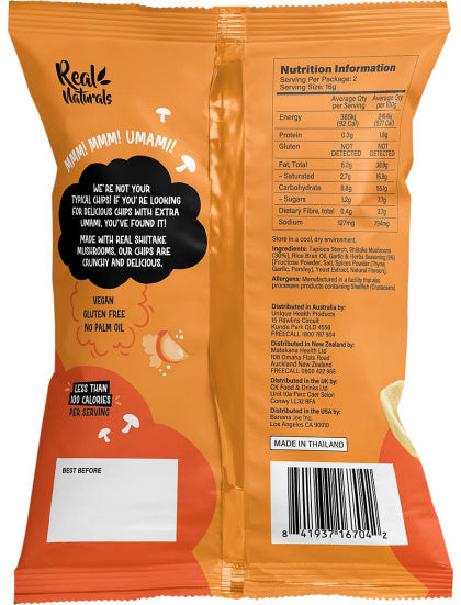 Real Naturals Shiitake Mushroom Chips Garlic & Herb 32g